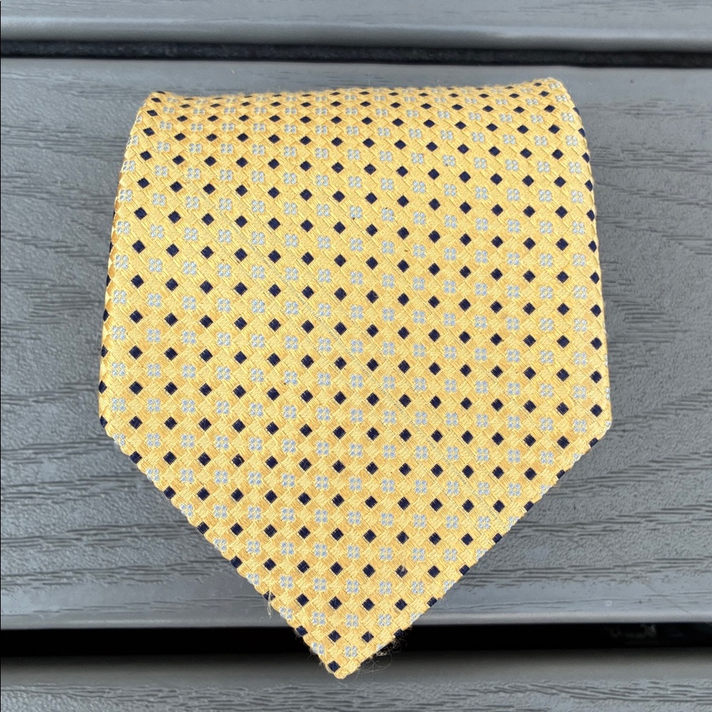 Tommy Hilfiger Yellow Silk Tie with Black & Blue Diamond Pattern